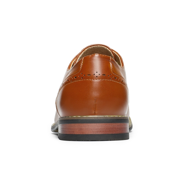 Men's Polished PU Leather Oxford Shoes - BROWN - 4